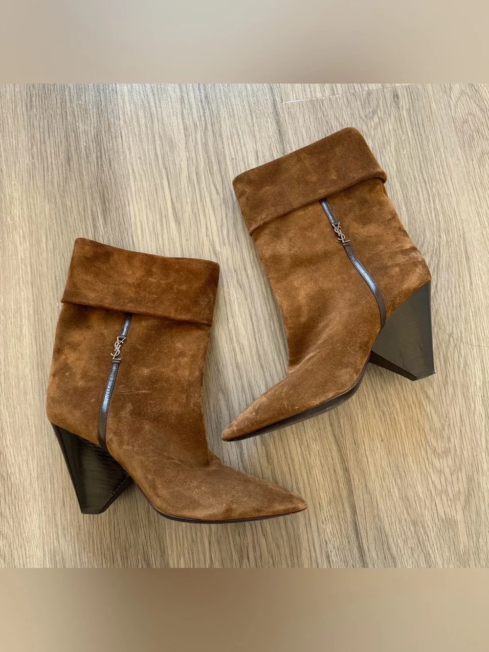 SOLD - Saint Laurent Brown Suede Pointed Ankle Boots